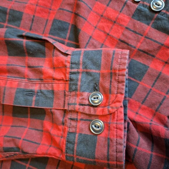 Eddie Bauer Mens Size XL Tall Button Down Shirt Red Black Plaid Long Sleeves - Picture 5 of 7